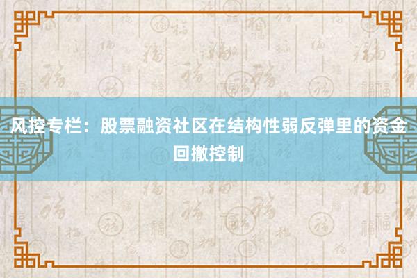 风控专栏：股票融资社区在结构性弱反弹里的资金回撤控制