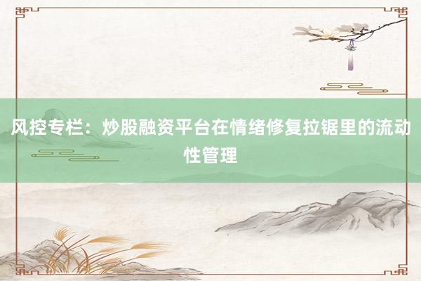 风控专栏：炒股融资平台在情绪修复拉锯里的流动性管理