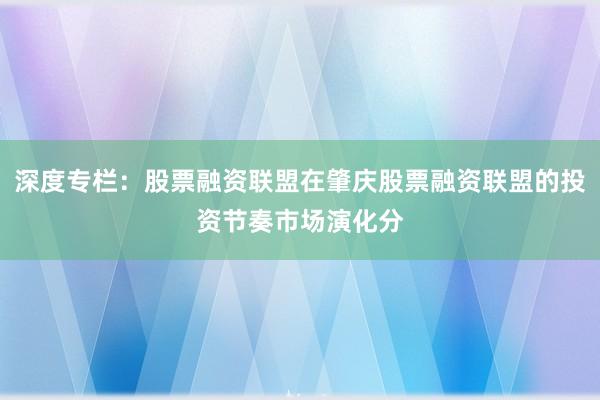 深度专栏：股票融资联盟在肇庆股票融资联盟的投资节奏市场演化分