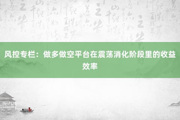 风控专栏：做多做空平台在震荡消化阶段里的收益效率