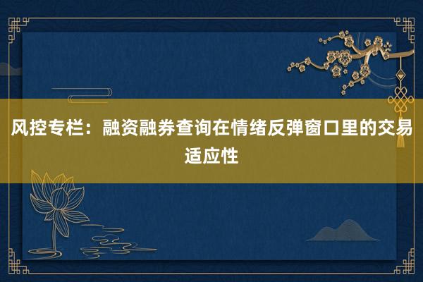 风控专栏：融资融券查询在情绪反弹窗口里的交易适应性