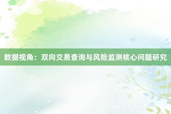 数据视角：双向交易查询与风险监测核心问题研究