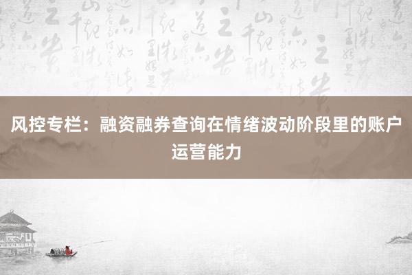 风控专栏：融资融券查询在情绪波动阶段里的账户运营能力
