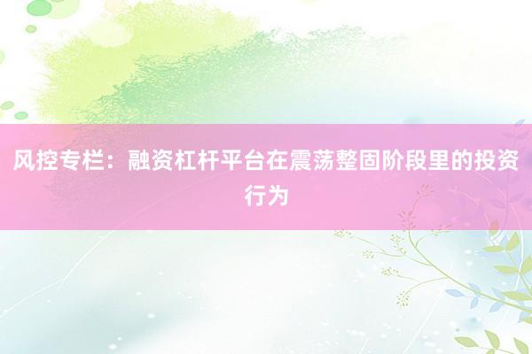 风控专栏：融资杠杆平台在震荡整固阶段里的投资行为