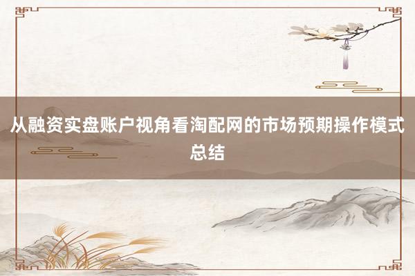 从融资实盘账户视角看淘配网的市场预期操作模式总结