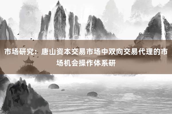 市场研究:唐山资本交易市场中双向交易代理的市场机会操作体系研