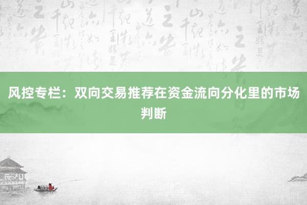 风控专栏：双向交易推荐在资金流向分化里的市场判断