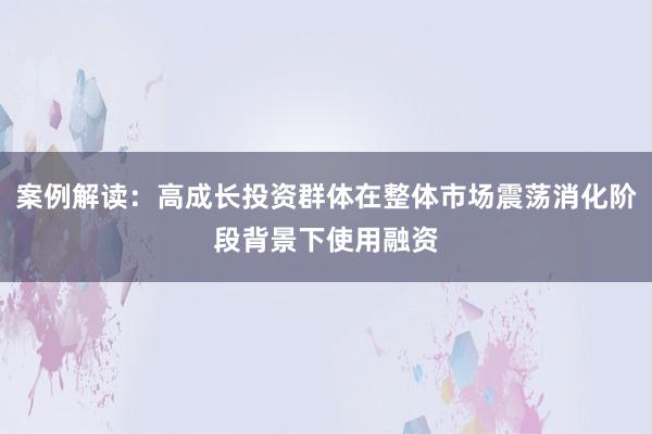 案例解读：高成长投资群体在整体市场震荡消化阶段背景下使用融资