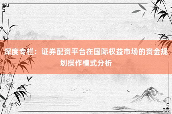 深度专栏:证券配资平台在国际权益市场的资金规划操作模式分析