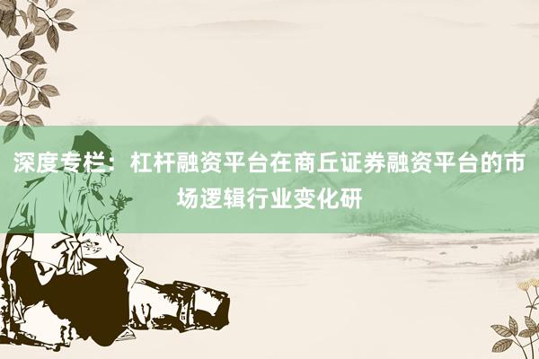 深度专栏：杠杆融资平台在商丘证券融资平台的市场逻辑行业变化研