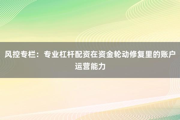 风控专栏：专业杠杆配资在资金轮动修复里的账户运营能力