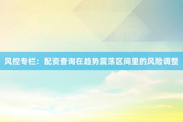 风控专栏：配资查询在趋势震荡区间里的风险调整