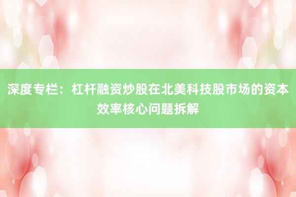 深度专栏：杠杆融资炒股在北美科技股市场的资本效率核心问题拆解