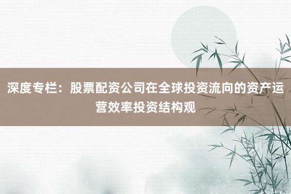 深度专栏：股票配资公司在全球投资流向的资产运营效率投资结构观