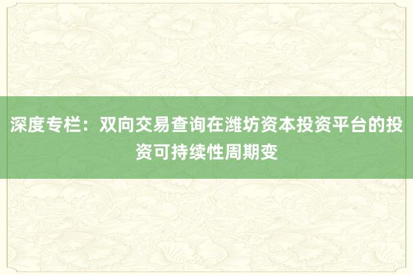 深度专栏：双向交易查询在潍坊资本投资平台的投资可持续性周期变