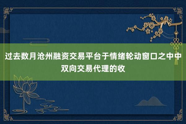 过去数月沧州融资交易平台于情绪轮动窗口之中中双向交易代理的收