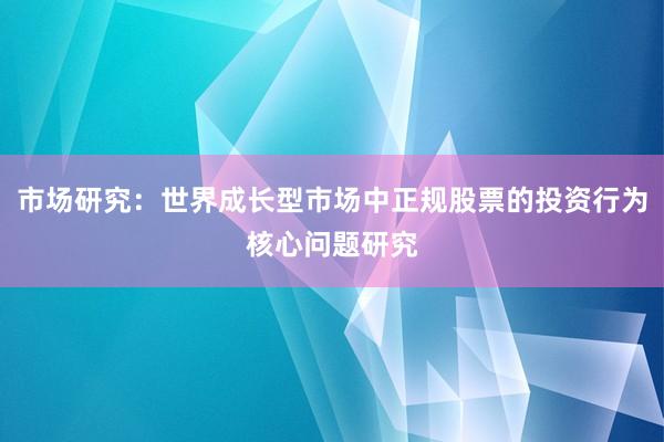 市场研究：世界成长型市场中正规股票的投资行为核心问题研究