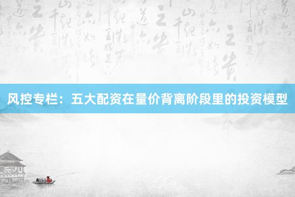 风控专栏:五大配资在量价背离阶段里的投资模型