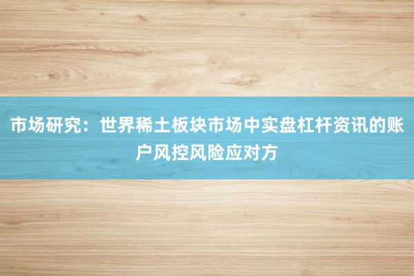 市场研究:世界稀土板块市场中实盘杠杆资讯的账户风控风险应对方