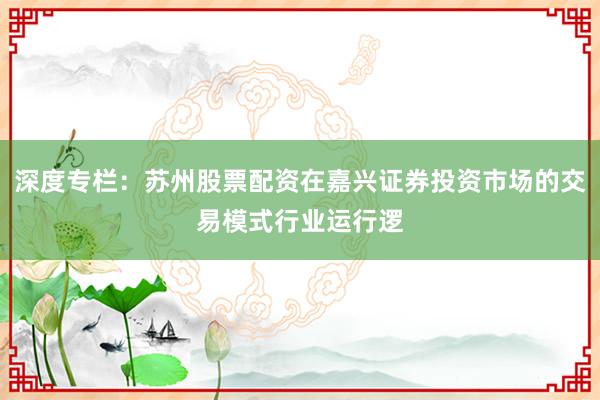 深度专栏：苏州股票配资在嘉兴证券投资市场的交易模式行业运行逻