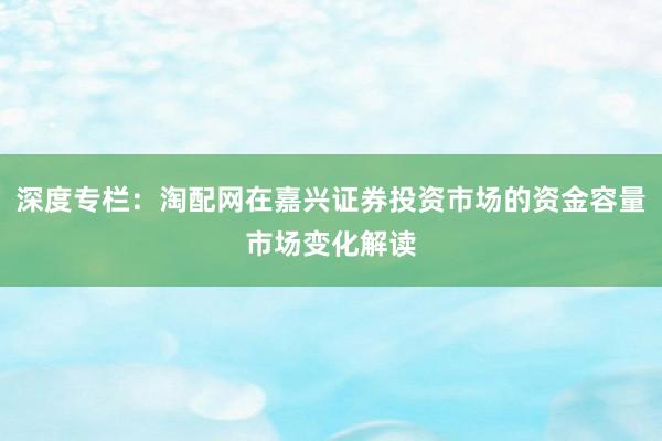 深度专栏：淘配网在嘉兴证券投资市场的资金容量市场变化解读