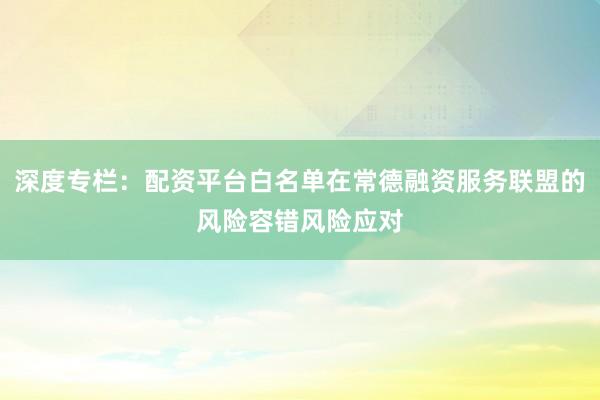 深度专栏：配资平台白名单在常德融资服务联盟的风险容错风险应对