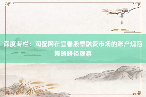 深度专栏:淘配网在宜春股票融资市场的账户规范策略路径观察