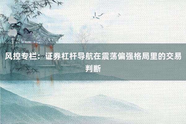 风控专栏：证券杠杆导航在震荡偏强格局里的交易判断