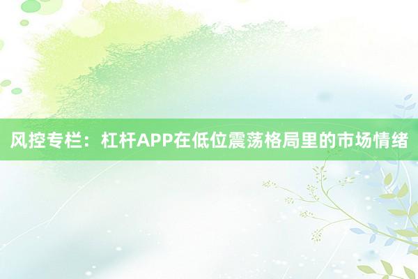 风控专栏：杠杆APP在低位震荡格局里的市场情绪