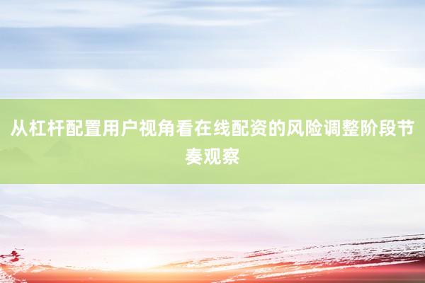 从杠杆配置用户视角看在线配资的风险调整阶段节奏观察