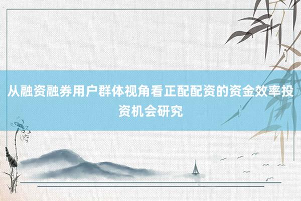 从融资融券用户群体视角看正配配资的资金效率投资机会研究