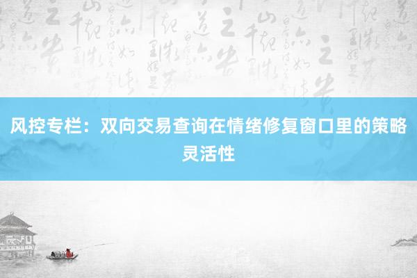 风控专栏:双向交易查询在情绪修复窗口里的策略灵活性