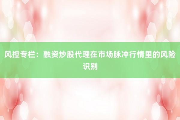 风控专栏：融资炒股代理在市场脉冲行情里的风险识别