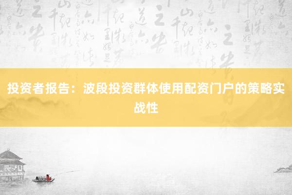 投资者报告:波段投资群体使用配资门户的策略实战性
