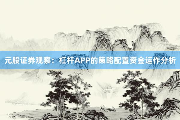 元股证券观察：杠杆APP的策略配置资金运作分析