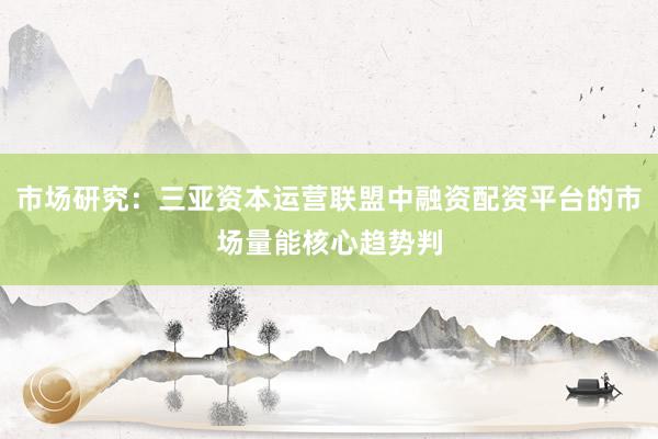 市场研究：三亚资本运营联盟中融资配资平台的市场量能核心趋势判