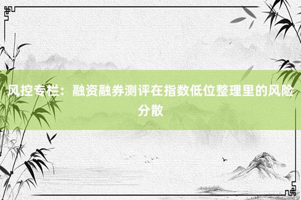 风控专栏:融资融券测评在指数低位整理里的风险分散