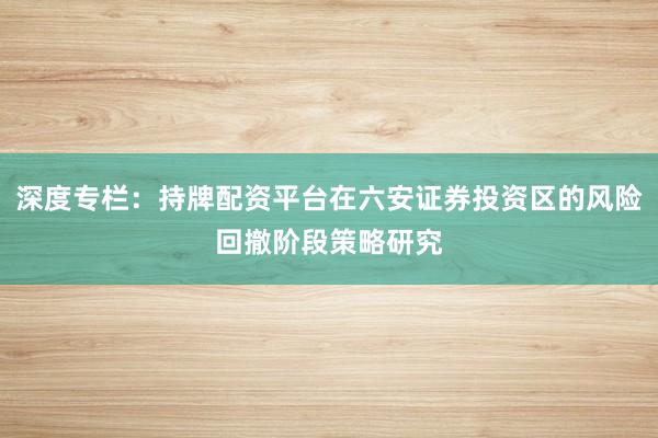 深度专栏：持牌配资平台在六安证券投资区的风险回撤阶段策略研究