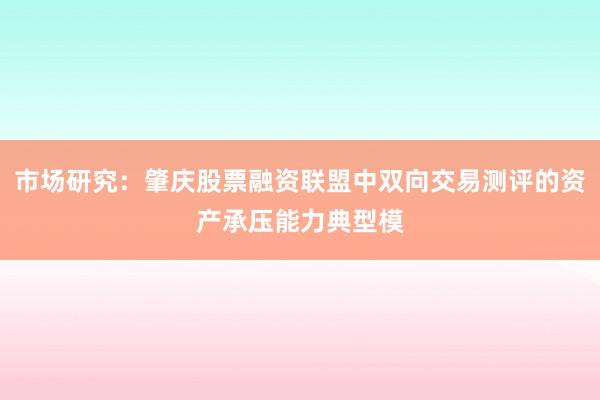 市场研究：肇庆股票融资联盟中双向交易测评的资产承压能力典型模