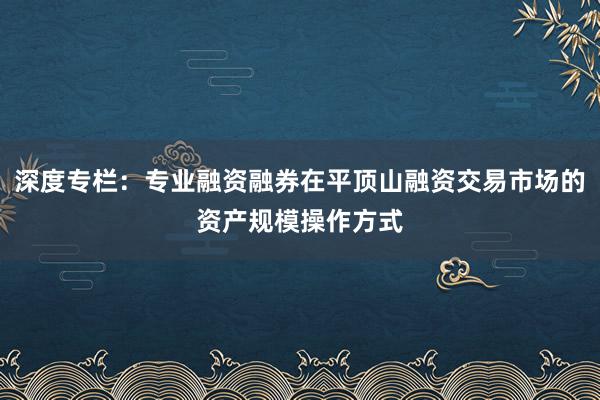 深度专栏:专业融资融券在平顶山融资交易市场的资产规模操作方式