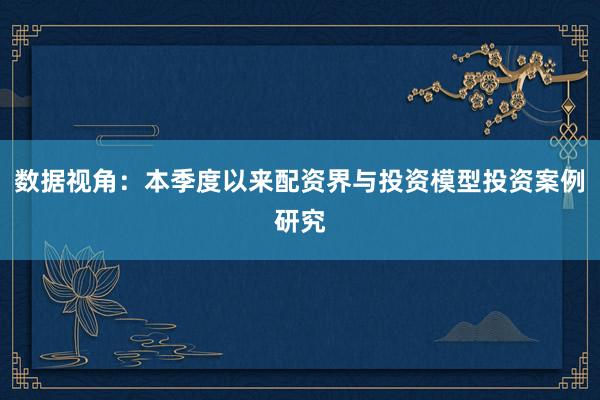 数据视角:本季度以来配资界与投资模型投资案例研究