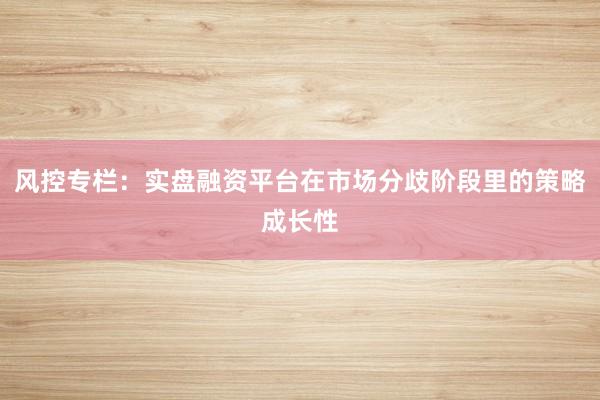 风控专栏：实盘融资平台在市场分歧阶段里的策略成长性