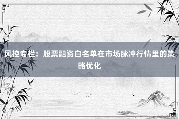 风控专栏：股票融资白名单在市场脉冲行情里的策略优化