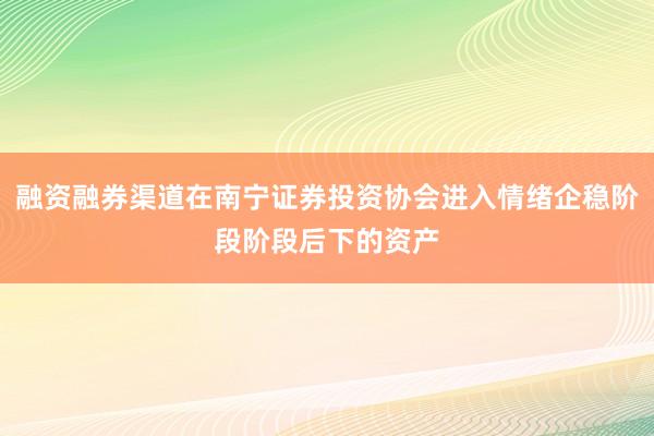 融资融券渠道在南宁证券投资协会进入情绪企稳阶段阶段后下的资产