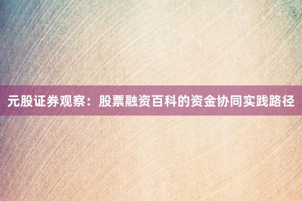 元股证券观察：股票融资百科的资金协同实践路径