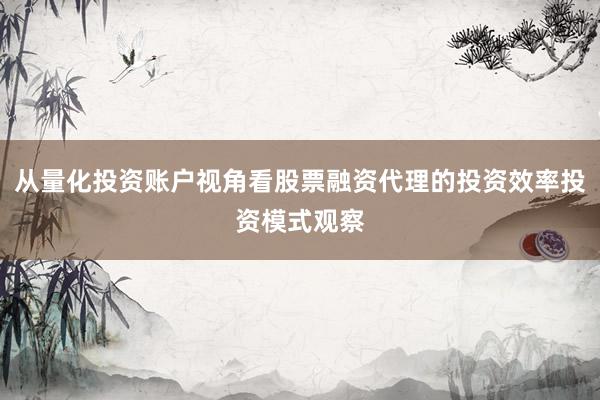 从量化投资账户视角看股票融资代理的投资效率投资模式观察