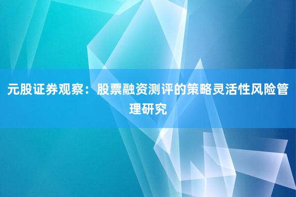 元股证券观察：股票融资测评的策略灵活性风险管理研究