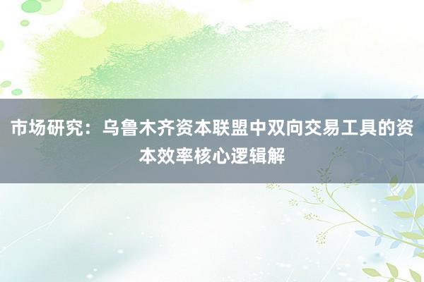 市场研究：乌鲁木齐资本联盟中双向交易工具的资本效率核心逻辑解