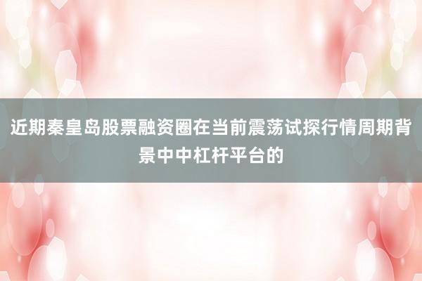 近期秦皇岛股票融资圈在当前震荡试探行情周期背景中中杠杆平台的
