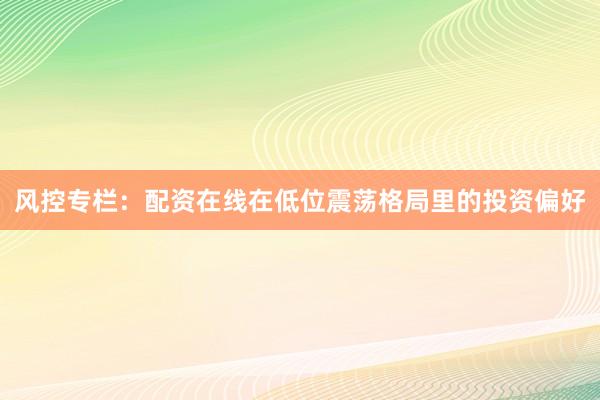 风控专栏：配资在线在低位震荡格局里的投资偏好